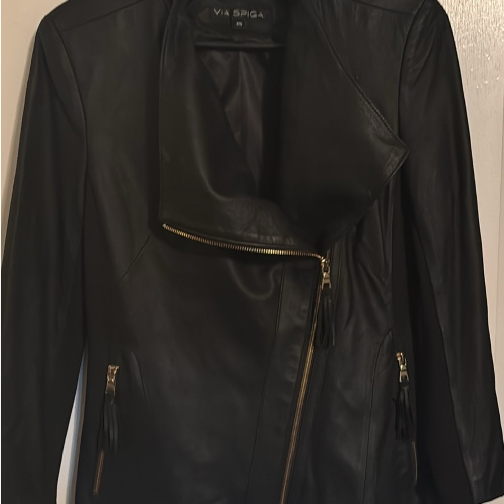 Via Spiga Asymmetrical Black Leather Jacket